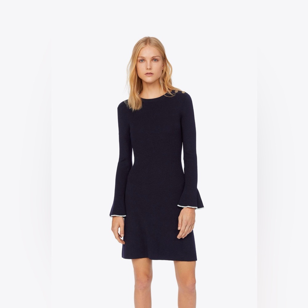 NWT Tory Burch Women's Blue Flare-sleeve Sweater Dress